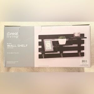 Real Living Black Wall Shelf with Hooks